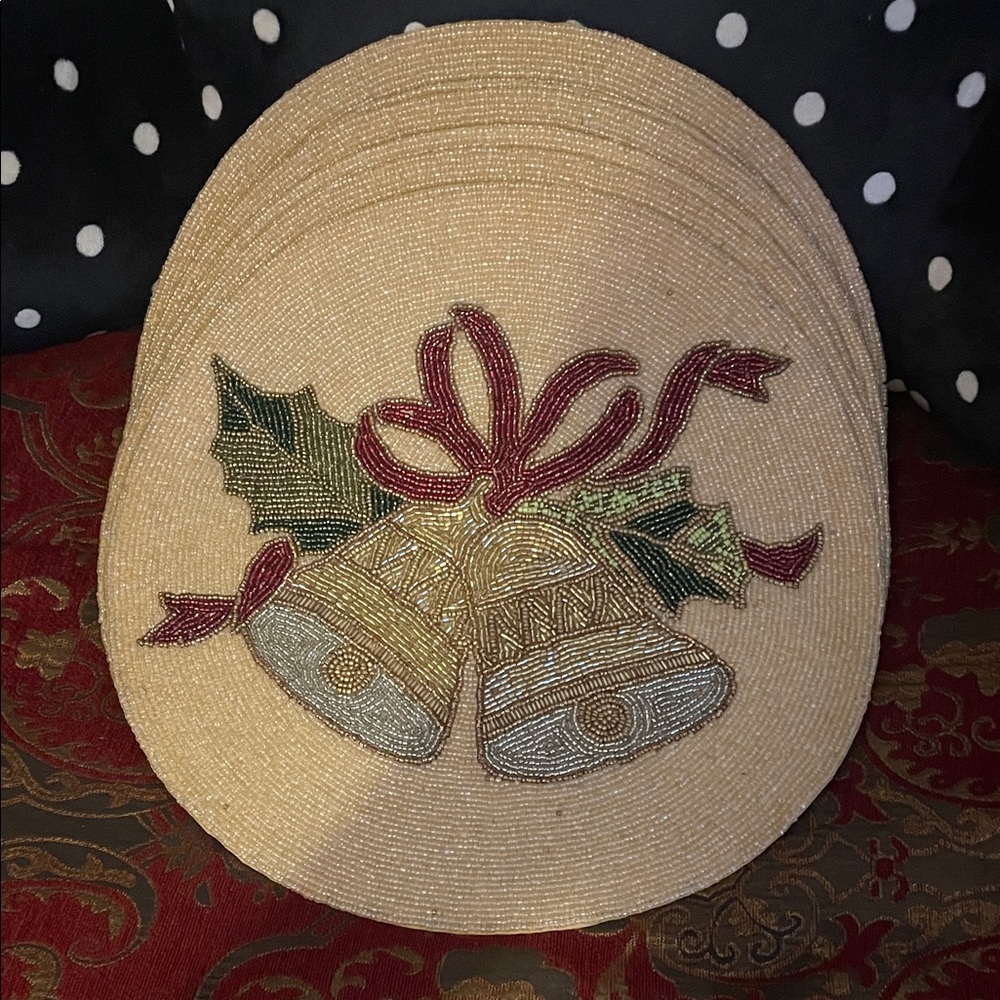 6 Nicole Miller Beaded Holiday Bells Placements